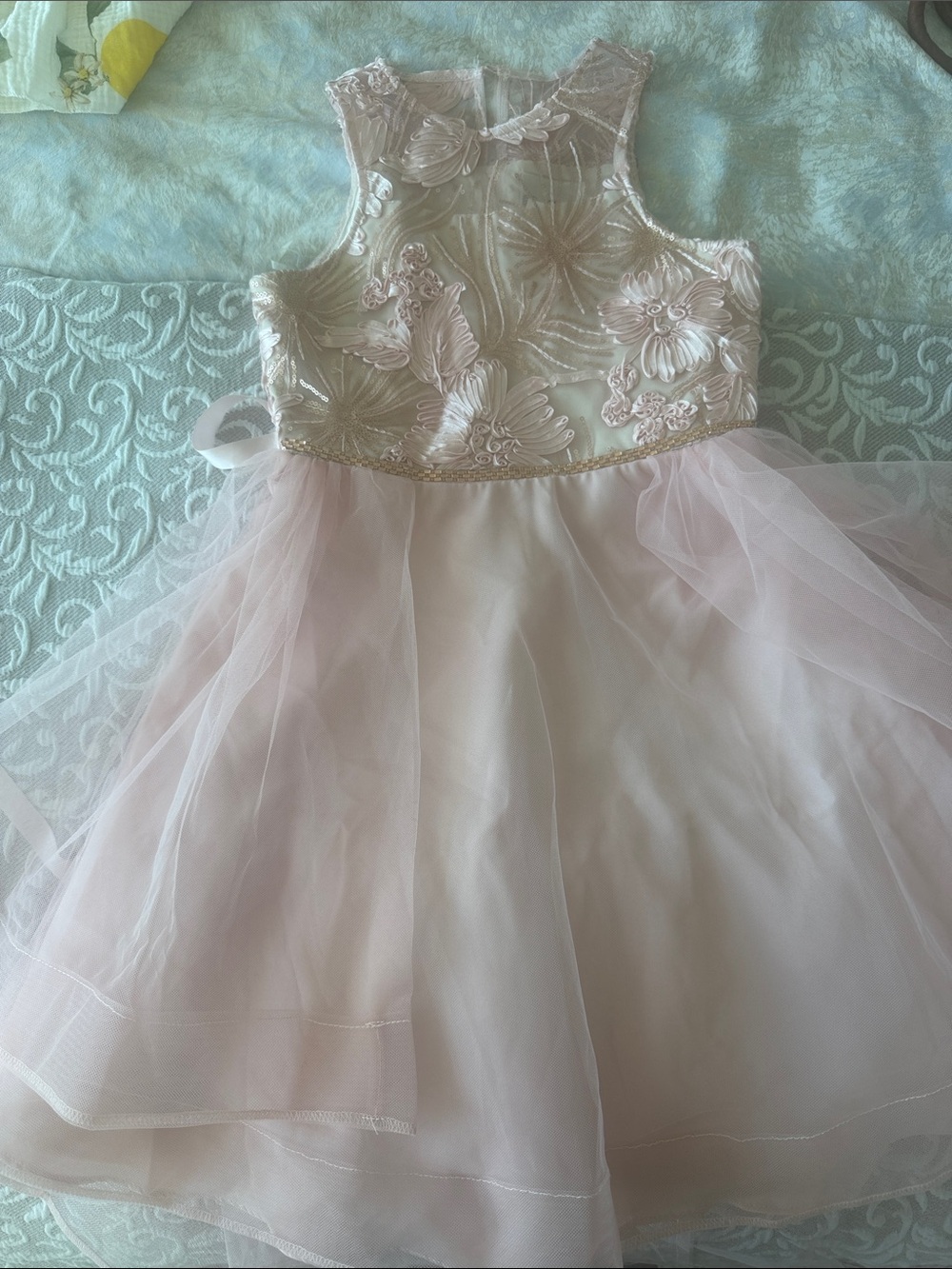 Rare Editions Pale Pink Embroidered Tulle Party Dress
